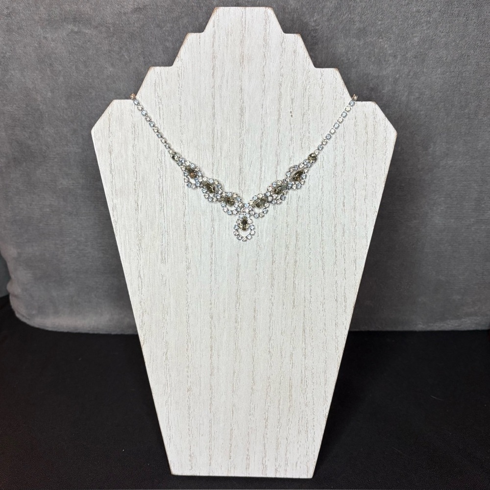 Antique Necklace/Screw Back Earrings Set, Silver, Rhinestones